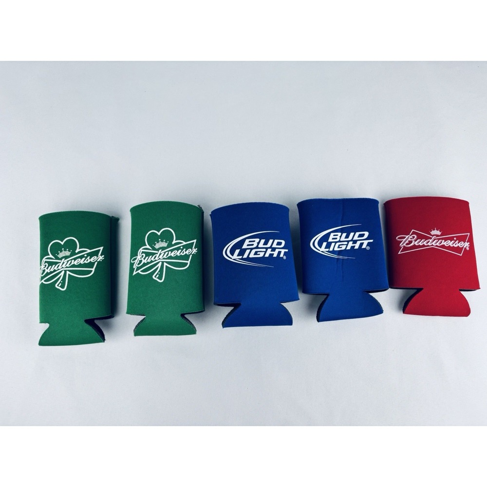 Lot of 5 Vintage Beer Can / Bottle Koozies Drink Holder Budweiser Bud Light